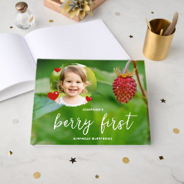Strawberry Kid's Custom Photo Berry First Birthday Gästebuch