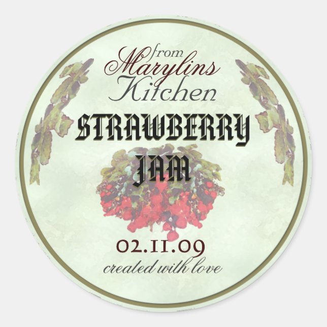 Strawberry-Konzentrat-Konserven-Etiketten1 Runder Aufkleber (Vorderseite)
