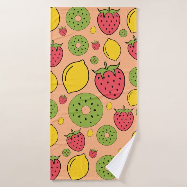 Strawberry, lemon and kiwi fruits wallpaper backgr badehandtuch (Badehandtuch)