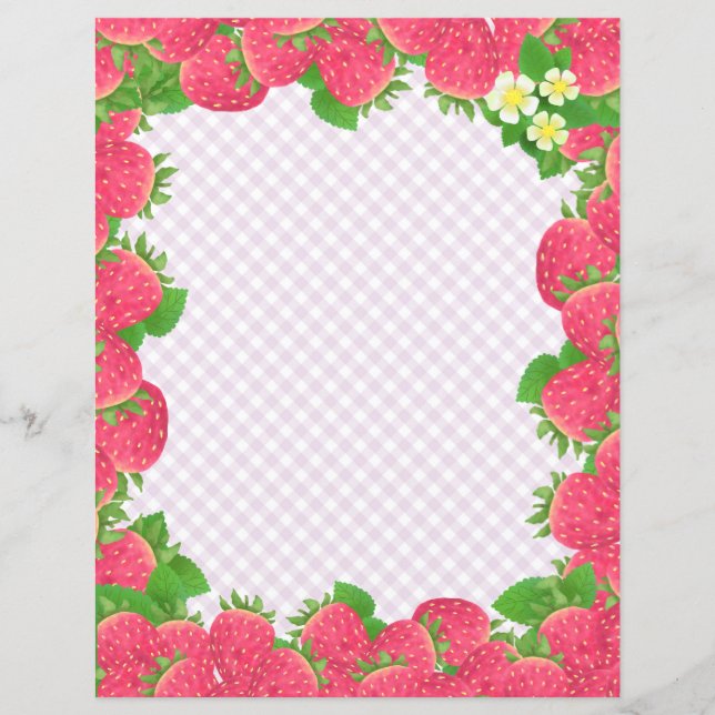 Strawberry Lila Gingham Stationery Paper (Vorderseite)
