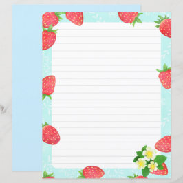 Strawberry Lined Blue Stationery Paper