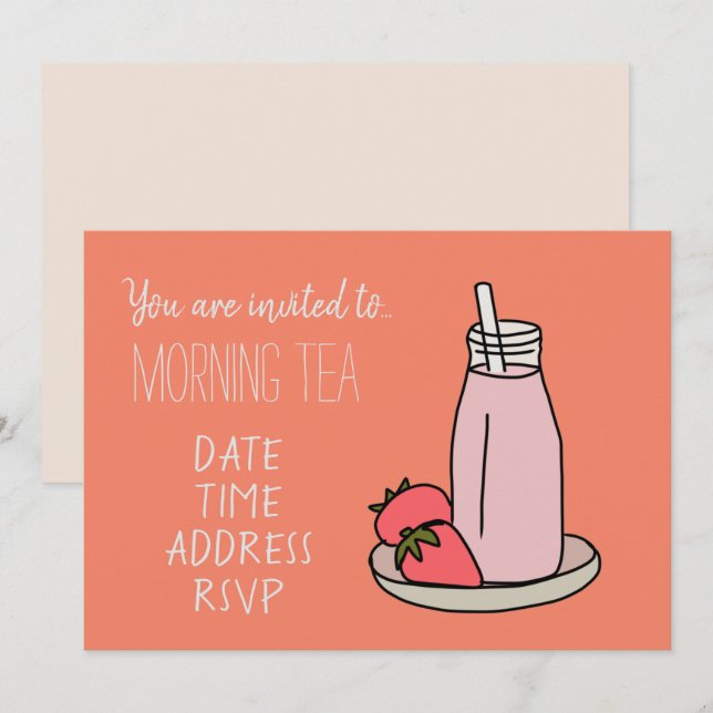 Strawberry Milkshake Retro Rosa Morgentee Einladung (Vorne/Hinten)