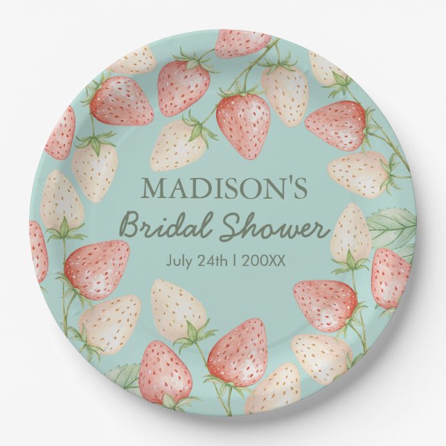Strawberry Mint Green Garden Brautparty Pappteller (Vorderseite)