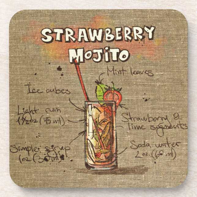Strawberry Mojito Cocktail Drink Untersetzer (Vorderseite)