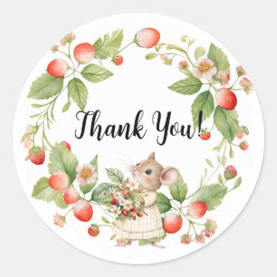 Strawberry Mouse Baby Shower-Danke-Card Runder Aufkleber