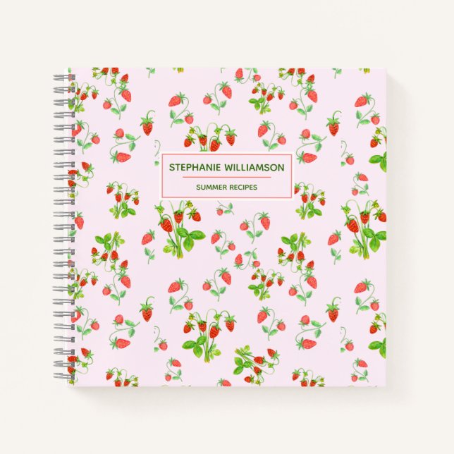 Strawberry-Muster für Wasserfarbe in Rosa Notizbuch (Vorderseite)