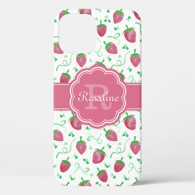 Strawberry-Muster mit Monogramm Case-Mate iPhone Hülle (Rückseite)