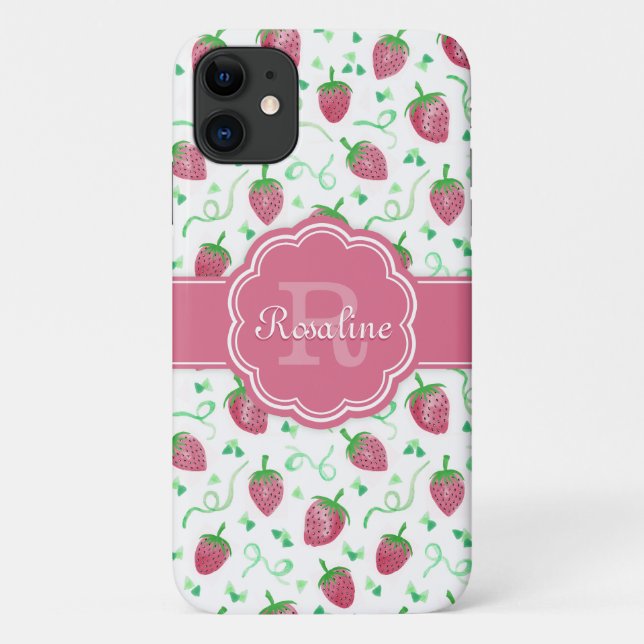 Strawberry-Muster mit Monogramm Case-Mate iPhone Hülle (Rückseite)