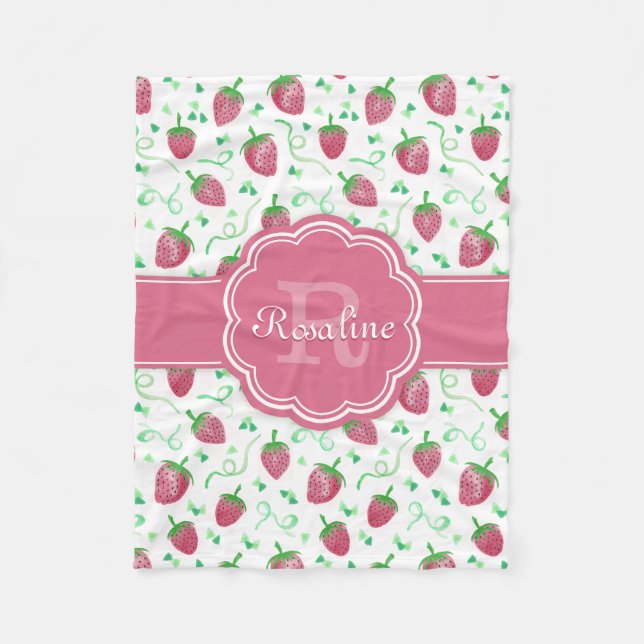 Strawberry-Muster mit Monogramm Fleecedecke (Vorderseite)
