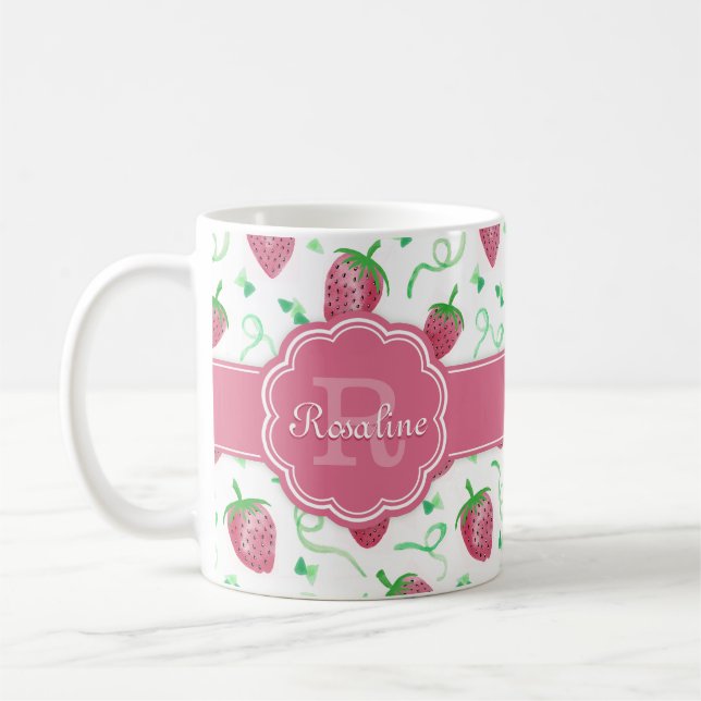 Strawberry-Muster mit Monogramm Kaffeetasse (Links)