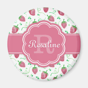 Strawberry-Muster mit Monogramm Magnet