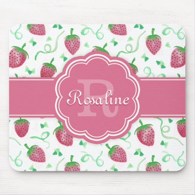 Strawberry-Muster mit Monogramm Mousepad (Vorne)