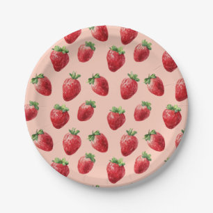 Strawberry-Muster Pastellrosa Pappteller