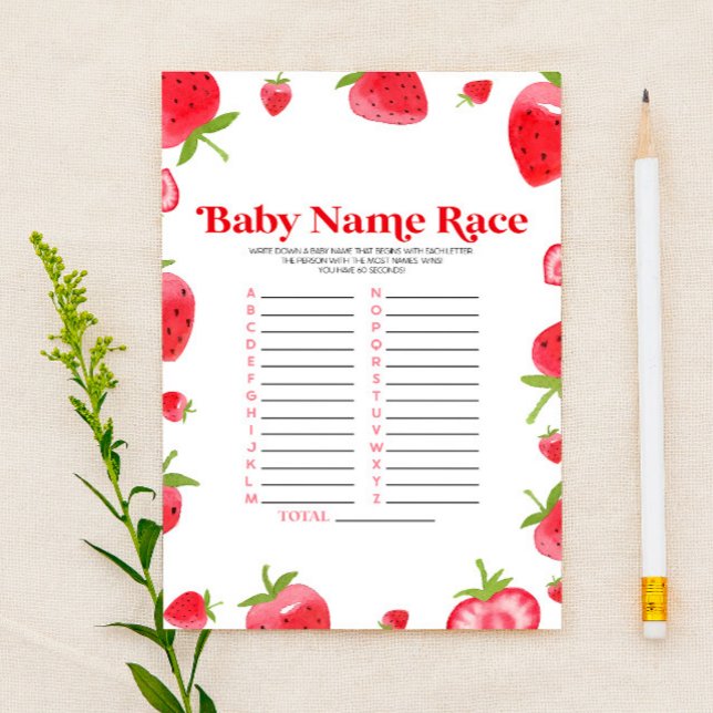 Strawberry Name Race Baby Showspielaktivität Briefpapier (Von Creator hochgeladen)