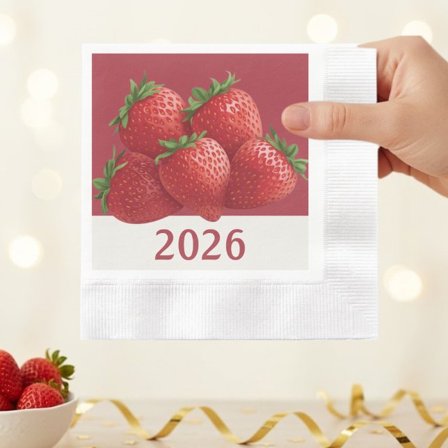 Strawberry New Year's Eve Cute Serviette (Von Creator hochgeladen)