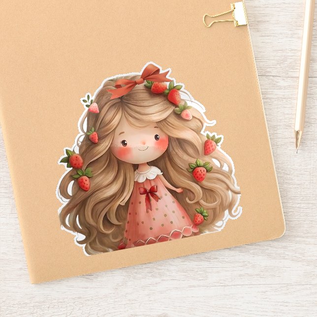 Strawberry Niedlich Girl Aufkleber (Notizbuch)