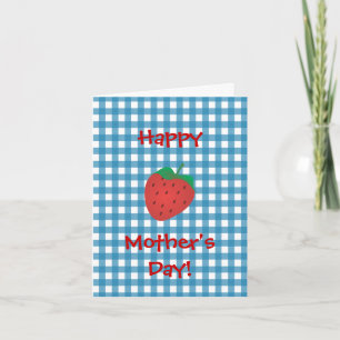 Strawberry on Blue Gingham Karte
