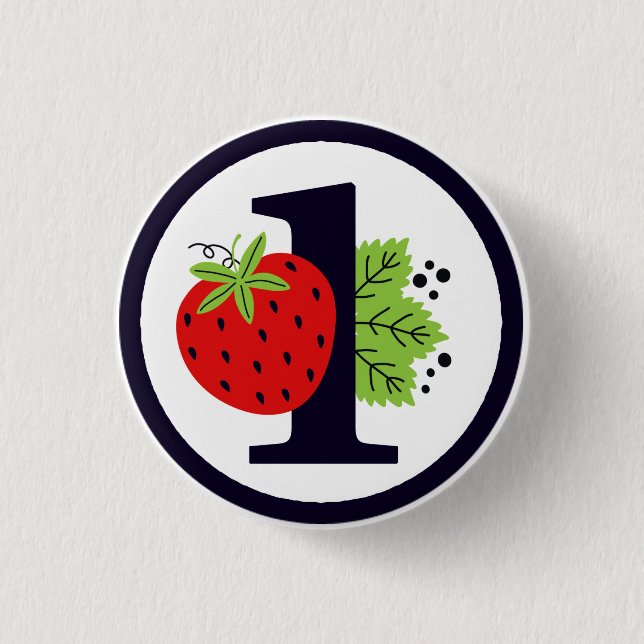 Strawberry ONE Birthday Girl Baby 1. erstes Party Button (Vorderseite)