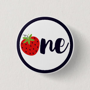 Strawberry ONE Birthday Girl Baby 1. erstes Party Button