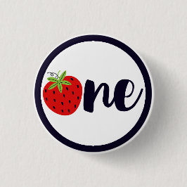 Strawberry ONE Birthday Girl Baby 1. erstes Party Button
