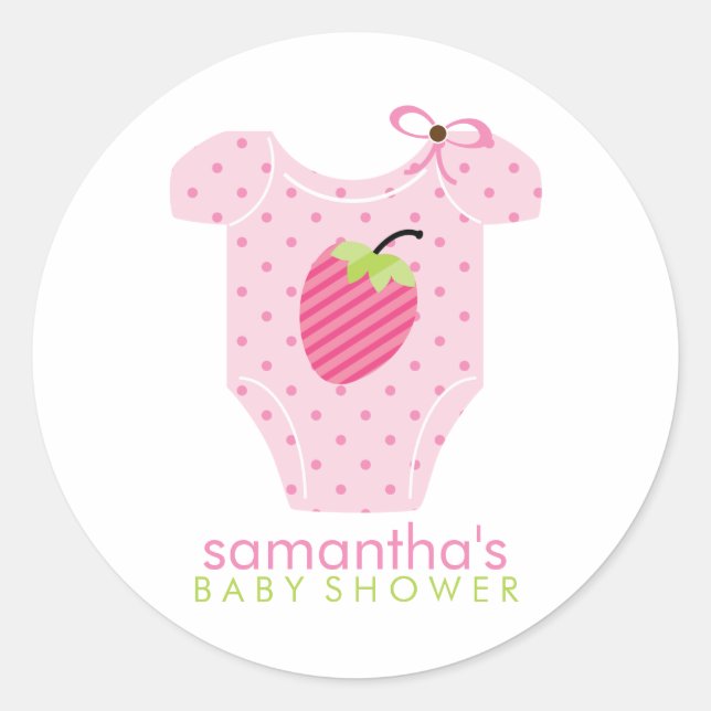 Strawberry Outfit Girl Babydusche Runder Aufkleber (Vorderseite)