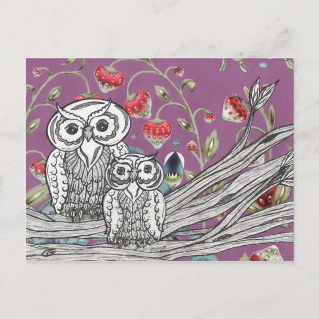 Strawberry Owls Postkarte (Vorderseite)