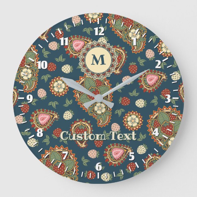 Strawberry Paisley Pattern Large Clock Große Wanduhr (Vorderseite)