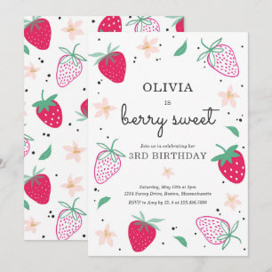 Strawberry Party Berry Sweet Strawberry Birthday Einladung