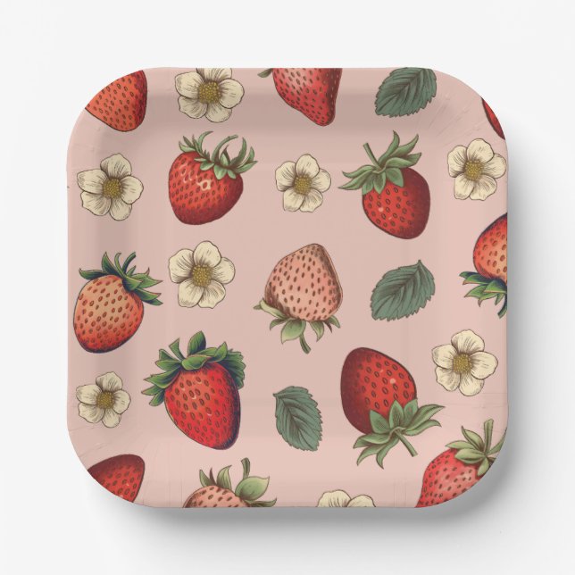 Strawberry Pattern Vintage  Pappteller (Vorderseite)