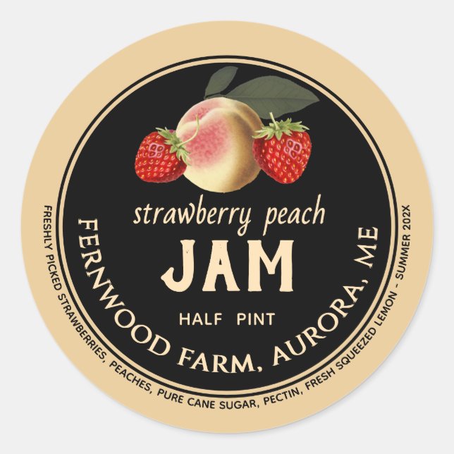Strawberry Peach Jar Label hausgemachte Jelly Runder Aufkleber (Vorderseite)
