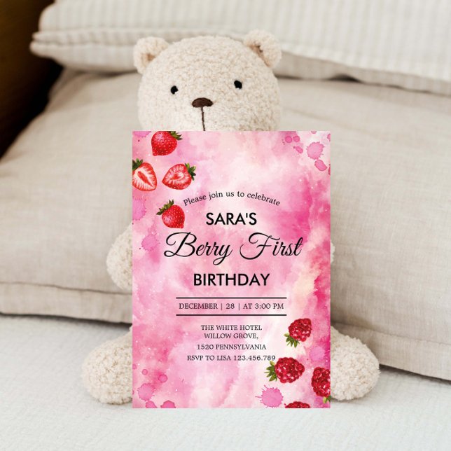 Strawberry Pink 1. Geburtstag BabyGirl Einladung (Von Creator hochgeladen)