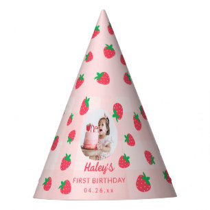 Strawberry Pink Berry First Baby Birthday Foto Partyhütchen
