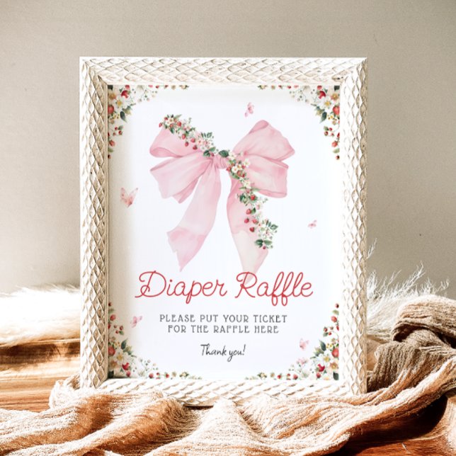 Strawberry Pink Bow Floral Diaper Raffel Poster (Von Creator hochgeladen)