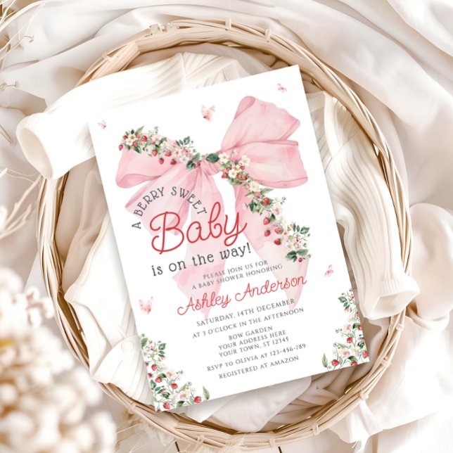 Strawberry Pink Bow Girl Babydusche Einladung (Von Creator hochgeladen)