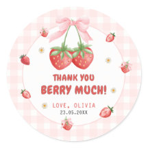 Strawberry Pink Gingham Birthday Danke, Sticker