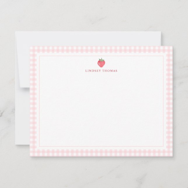 Strawberry Pink Gingham Border Personalized Mitteilungskarte (Vorderseite)