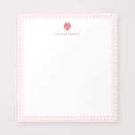 Strawberry Pink Gingham Border Personalized Notizblock<br><div class="desc">A cute strawberry notepad that you can personalize for a custom gift. This design features a red hand-painted watercolor strawberry and pink gingham border. Change the font style and color to any of your choice.</div>