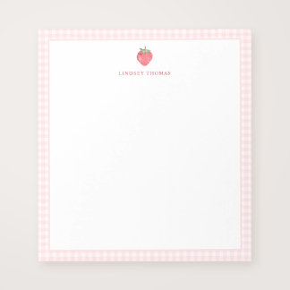 Strawberry Pink Gingham Border Personalized Notizblock