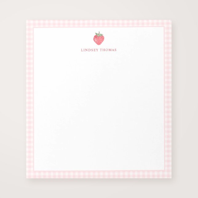 Strawberry Pink Gingham Border Personalized Notizblock (Von Creator hochgeladen)