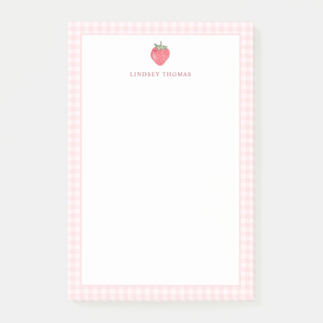 Strawberry Pink Gingham Border Personalized Post-it Klebezettel (Vorderseite)