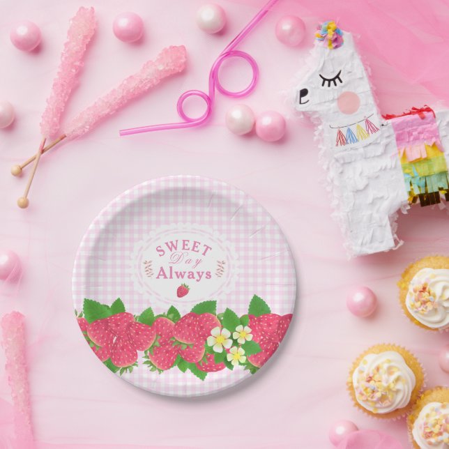 Strawberry Pink Gingham Pappteller (Party)