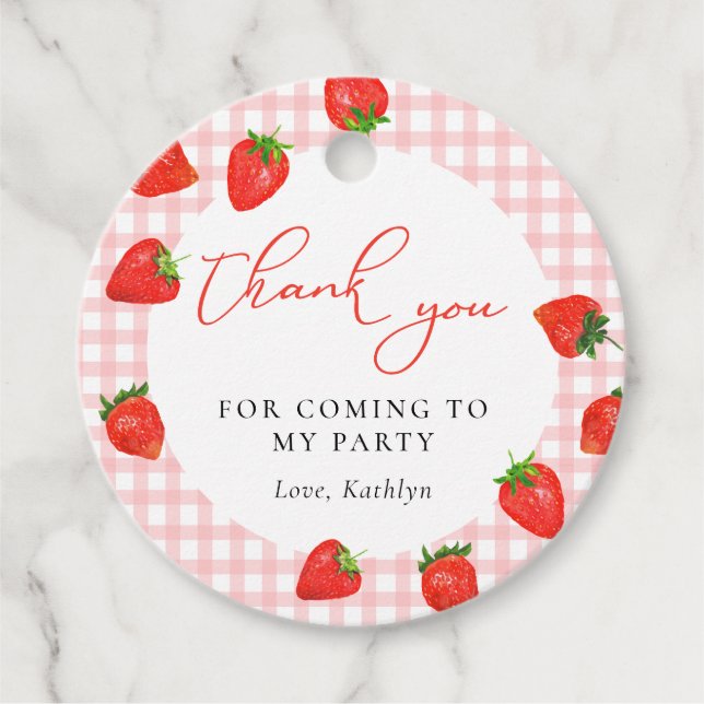 Strawberry Pink Kariert Gingham Birthday Vielen Da Geschenkanhänger (Vorderseite)