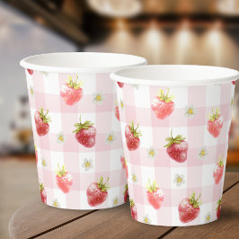 Strawberry Pink Kariert Gingham Pappbecher
