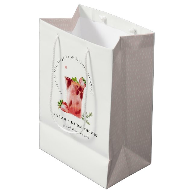 Strawberry Pink Margarita Cocktail Brautparty Mittlere Geschenktüte (Vorderseite Schrägansicht)