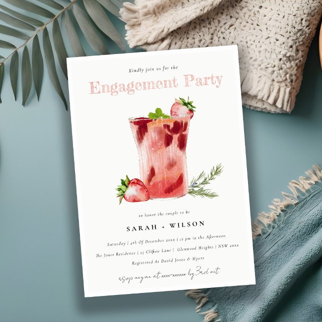Strawberry Pink Margarita Cocktail Verlobung Einladung (Von Creator hochgeladen)