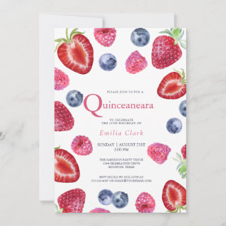 Strawberry Pink Quinceanera Birthday Einladung