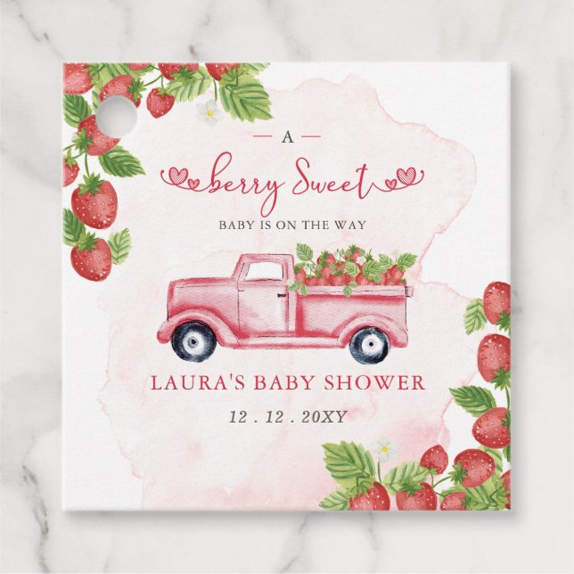 Strawberry Pink Red Berry Sweet Baby Dusche Geschenkanhänger (Vorderseite)