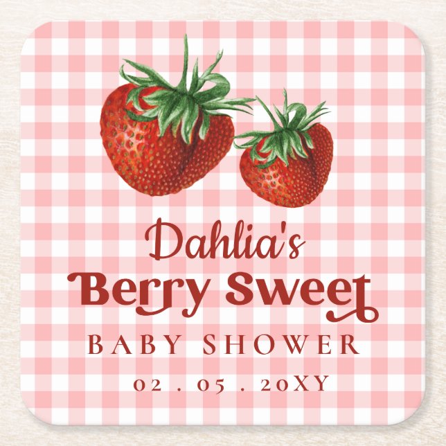 Strawberry Pink Red Berry Sweet Baby Dusche Rechteckiger Pappuntersetzer (Vorderseite)