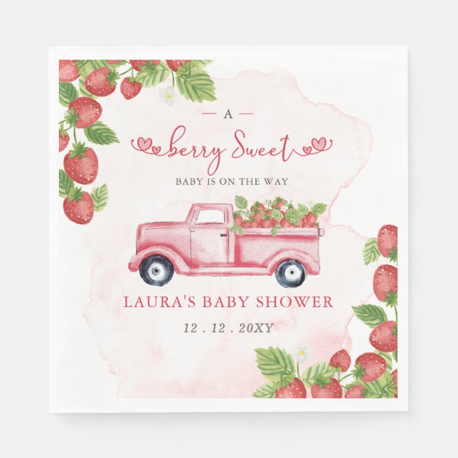 Strawberry Pink Red Berry Sweet Baby Dusche Serviette (Vorderseite)