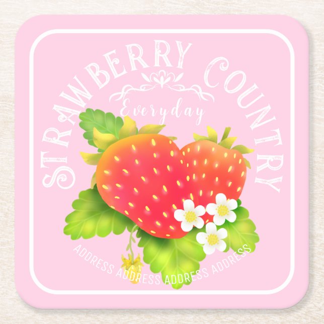 Strawberry Pink Square Paper Untersetzer (Vorderseite)